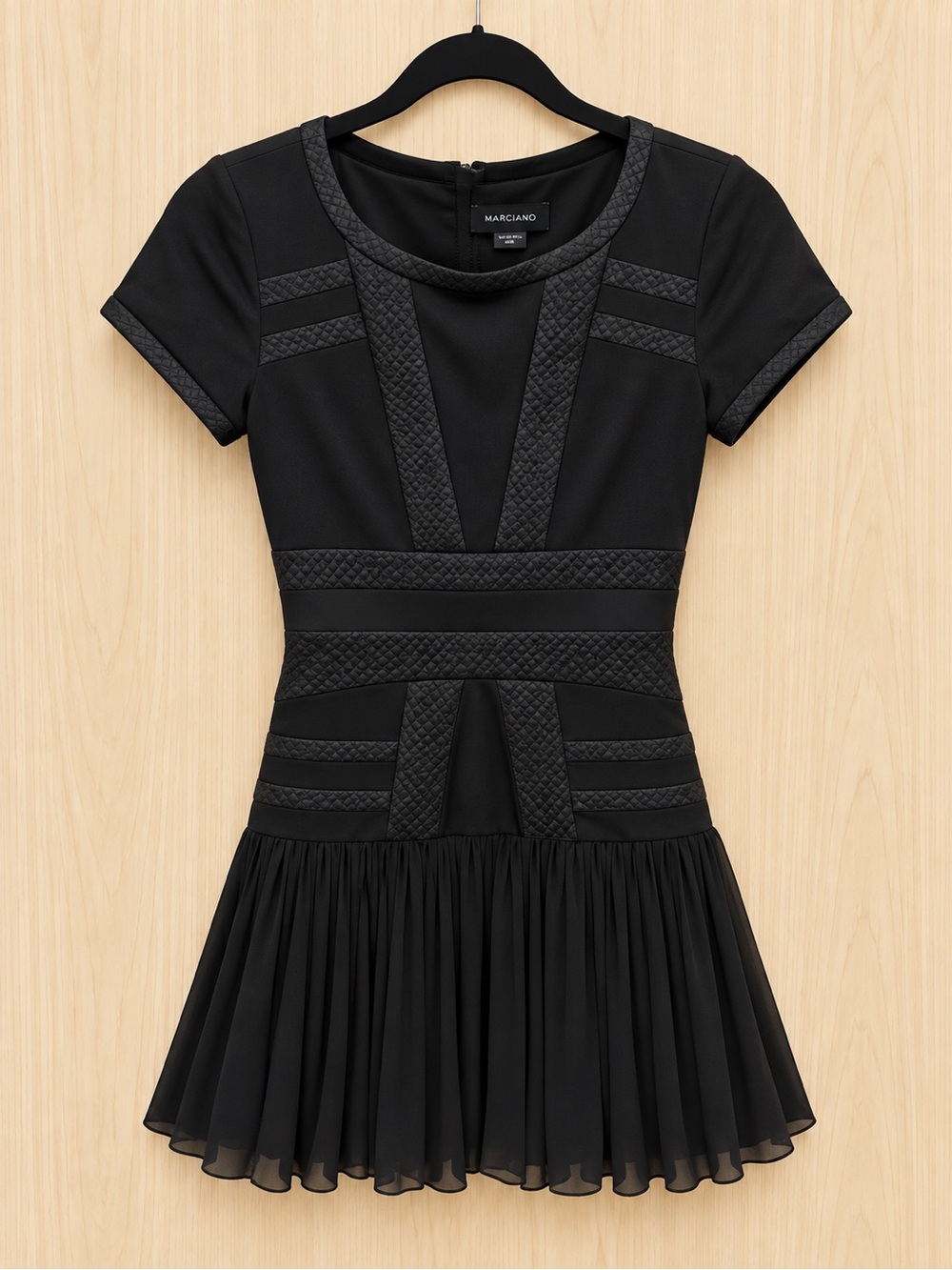 Marciano XS Black Textured Panel Fit & Flare Mini Dress - Picture 4 of 5
